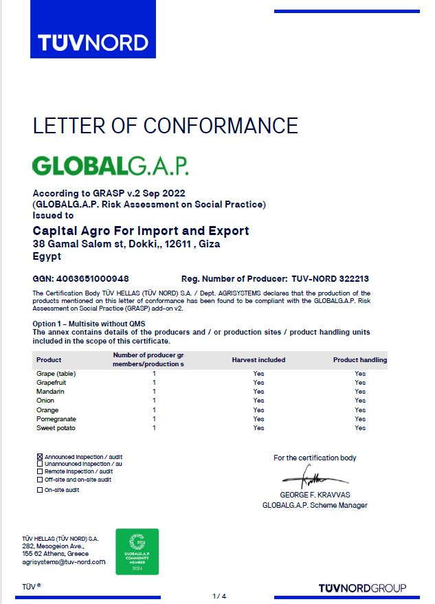 GLOBALG.A.P. GRASP certificate