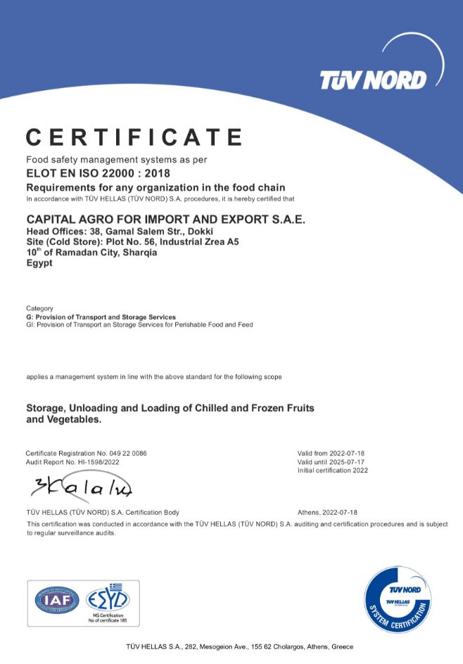 ISO 22000 certificate